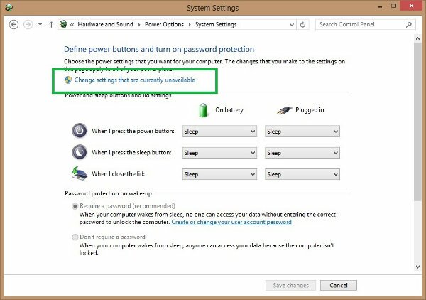 Windows 8 Control Panel Power Settings