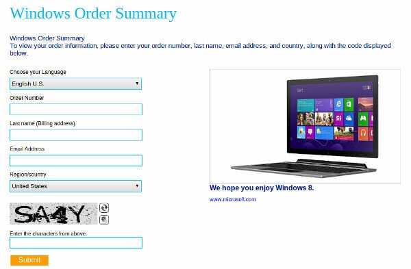 Windows 8 Order Summary