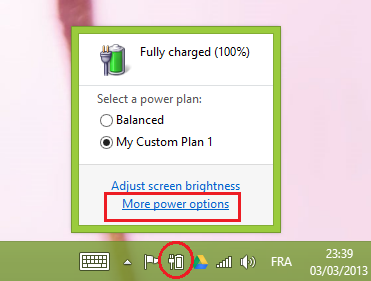 Opening power option on Laptop.