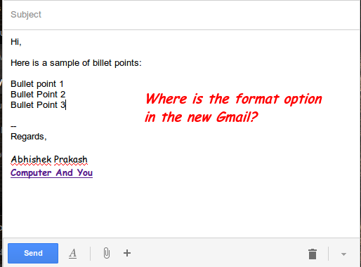 Format Option In New Gmail